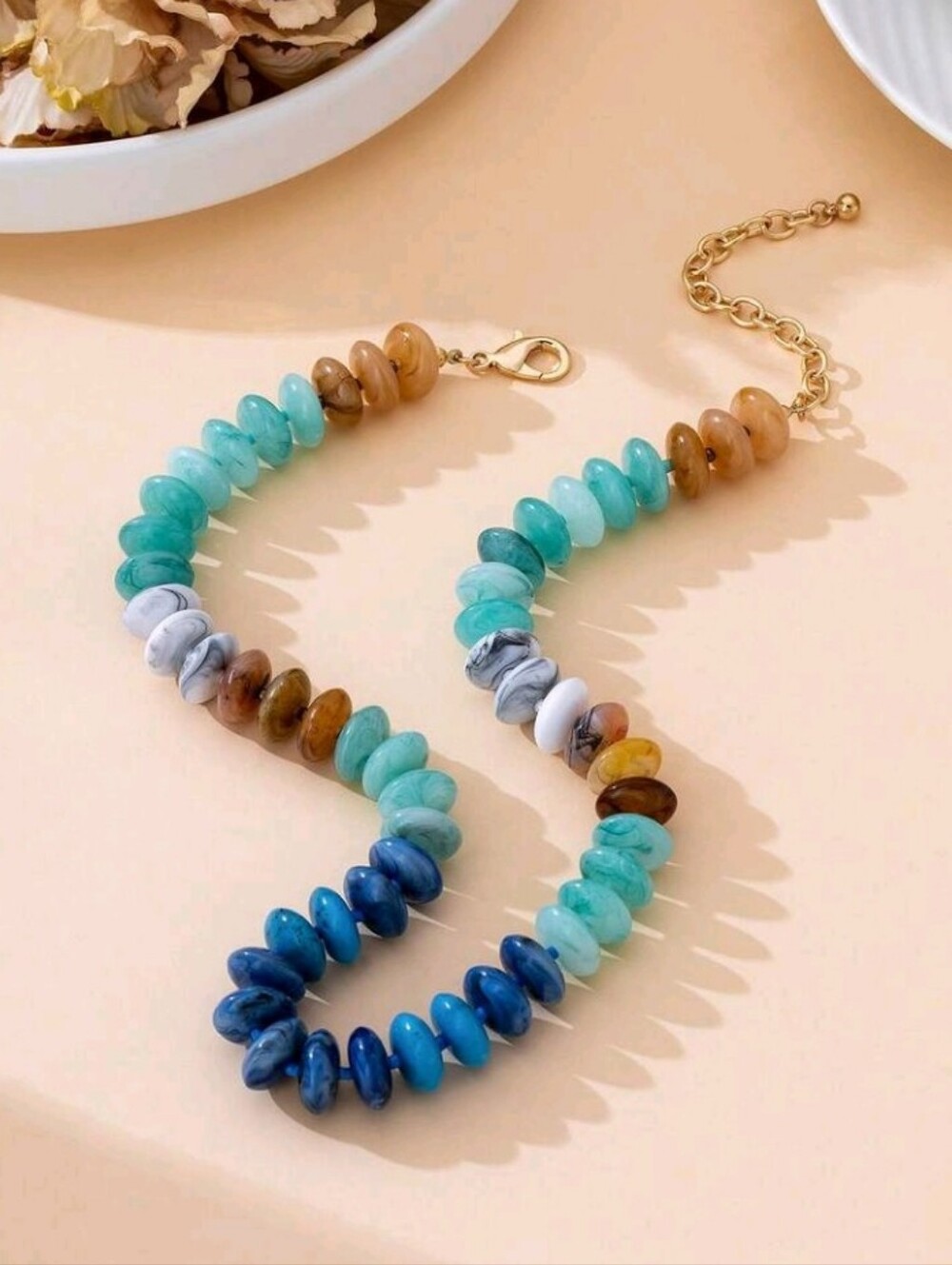 NEW! Trendy Beaded Multicolor Stone Necklace - Turquoise & Blue Color
